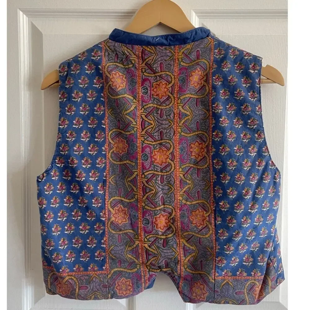 Handcrafted Quilted Cotton Vest Floral Artisan Print S/M - Picture 4 of 6
